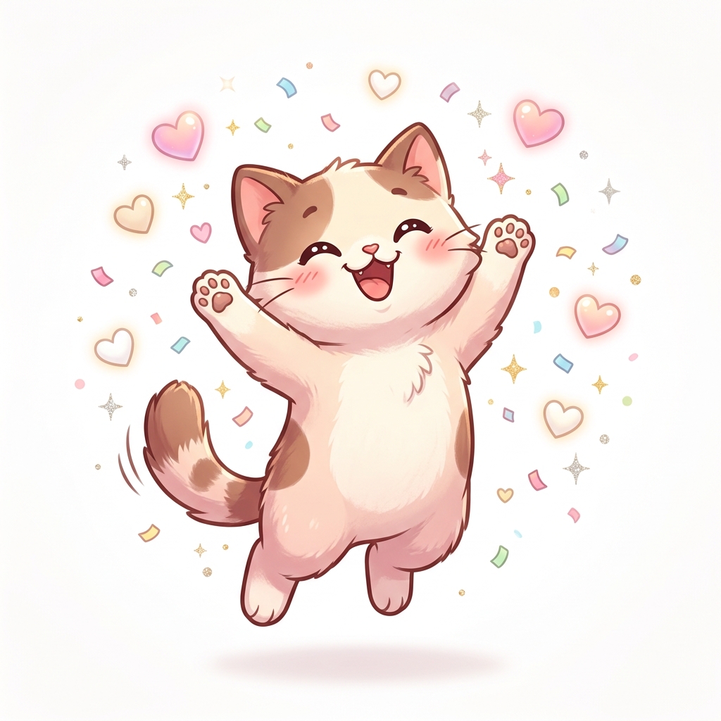 A happy celebrating cat